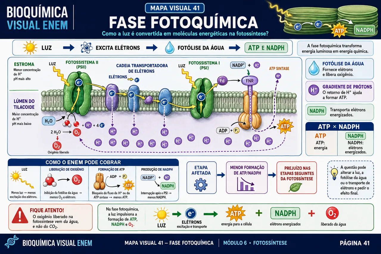 Mapa visual de Bioquímica sobre fase fotoquímica da fotossíntese